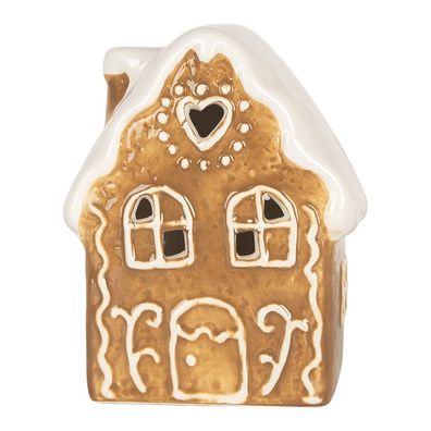 Clayre & Eef Dekoratives Haus mit LED 8x6x11 cm Braun Keramik (Gr. 8x6x11 cm)