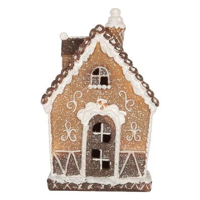 Clayre & Eef Lebkuchenhaus mit LED 13x9x20 cm Braun Kunststoff (Gr. 13x9x20 cm)