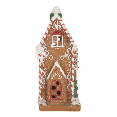 Clayre & Eef Lebkuchenhaus mit LED 15x9x20 cm Braun Kunststoff (Gr. 15x9x20 cm)