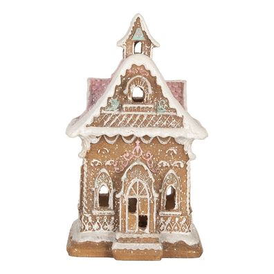 Clayre & Eef Lebkuchenhaus mit LED 9x10x15 cm Braun Kunststoff (Gr. 9x10x15 cm)