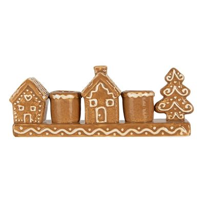 Clayre & Eef Kerzenständer Haus 21x4x8 cm Braun Keramik (Gr. 21x4x8 cm)