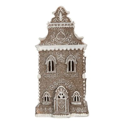Clayre & Eef Lebkuchenhaus mit LED 12x11x25 cm Braun Kunststoff (Gr. 12x11x25 cm)