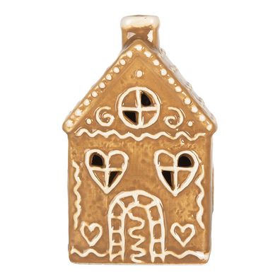 Clayre & Eef Lebkuchenhaus mit LED 7x6x12 cm Braun Keramik (Gr. 7x6x12 cm)
