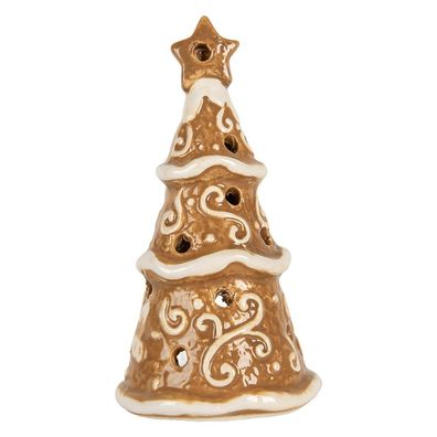 Clayre & Eef Teelichthalter Weihnachtsbaum Ø 8x15 cm Braun Keramik (Gr. Ø 8x15 cm)