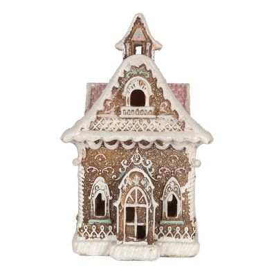 Clayre & Eef Lebkuchenhaus mit LED 16x15x25 cm Braun Kunststoff (Gr. 16x15x25 cm)