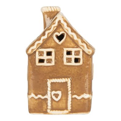 Clayre & Eef Lebkuchenhaus mit LED 7x7x11 cm Braun Keramik (Gr. 7x7x11 cm)