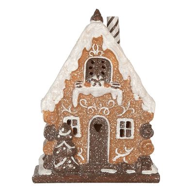 Clayre & Eef Lebkuchenhaus mit LED 15x8x19 cm Braun Kunststoff (Gr. 15x8x19 cm)