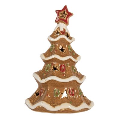 Clayre & Eef Teelichthalter Weihnachtsbaum 11x8x17 cm Braun Keramik (Gr. 11x8x17 cm)