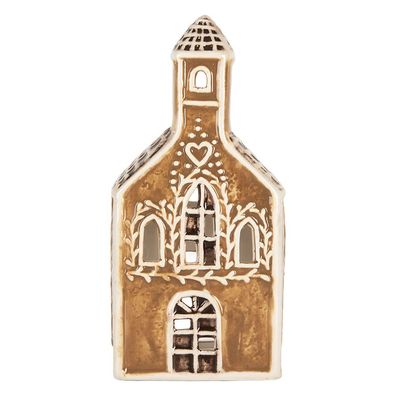 Clayre & Eef Teelichthalter Haus 8x7x17 cm Braun Keramik (Gr. 8x7x17 cm)