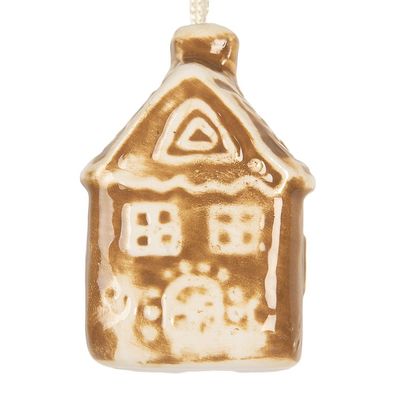 Clayre & Eef Weihnachtsanhänger Haus 4x4x7 cm Braun Keramik (Gr. 4x4x7 cm)