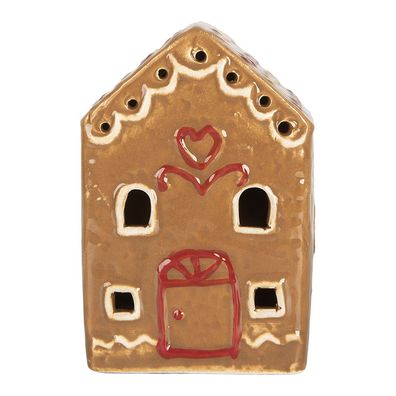 Clayre & Eef Lebkuchenhaus mit LED 7x6x9 cm Braun Keramik (Gr. 7x6x9 cm)