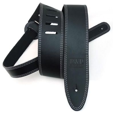 keepdrum Gitarrengurt aus Echt-Leder Schwarz mit Doppelnaht