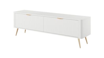 BETTSO Weißer Schrank RTV LANTE 163 cm - geriffelte Fronten, 2 Flügeltüren