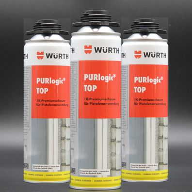 3 er Set - WÜRTH Purlogic TOP 1 K Pistolenschaum Betongrau (Bauschaum, Montageschaum)