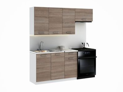 Küchenzeile Braun Komplett Küchenblock Einbauküche Schrank Set verstellbare Füße