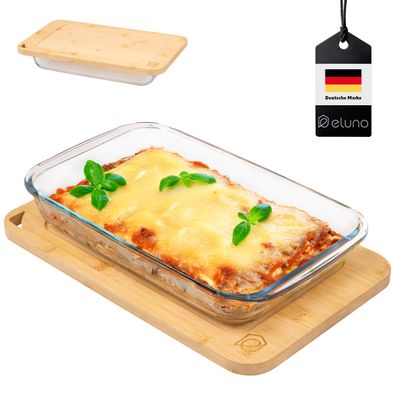 eluno Glas-Auflaufform inkl. Bambusdeckel, 2,2 Liter Servierbrett, rechteckig