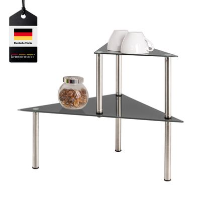 bremermann Glas-Eckregal, Küchenregal mit Glasplatten und Edelstahlfüßen, grau