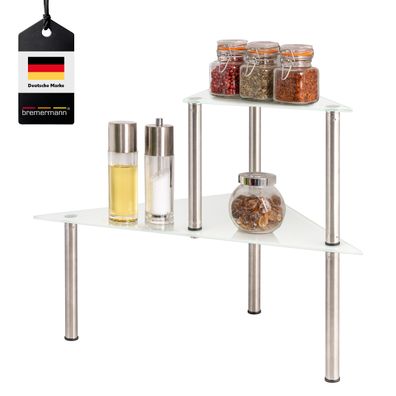 bremermann Glas-Eckregal, Küchenregal mit Glasplatten und Edelstahlfüßen, weiß