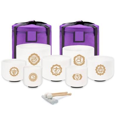 keepdrum Klangschalen-Set Chakra Set Gold 6-12 Zoll mit Zubehör