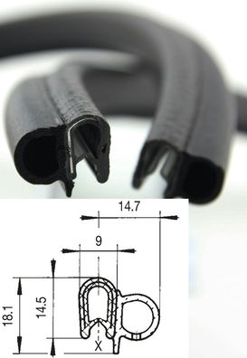 DS8 - PVC/ EPDM Kantenschutz Dichtungs Profil Gummi Dichtung seitlich - Klemmbereich