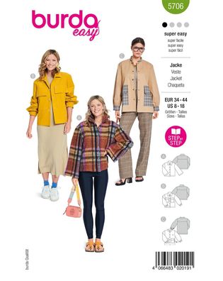 burda Schnittmuster Damen Jacken mit Stehkragen #5706 Gr. 34-44
