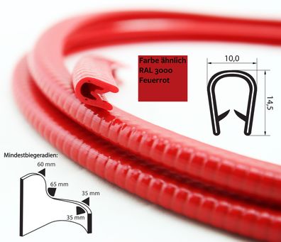 KS1-4RG Kantenschutzprofil Rot glänzend ähnlich RAL 3000 Klemmbereich 1-4 mm Maße 14,