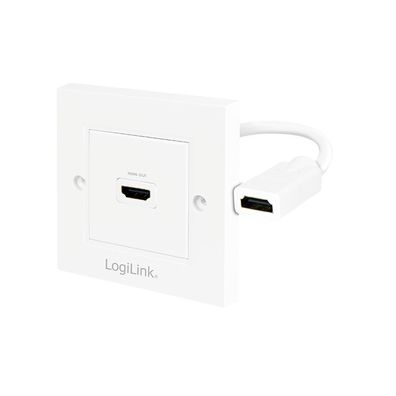LogiLink HDMI Wanddose mit 1 fach mit HDMI Kabel 4K/30Hz weiß 0,18 m (1er Faltschacht