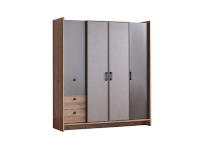 Kleiderschrank Craft 4-Türig in Anthrazit/Silbergrau/Holzoptik