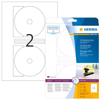 Herma Etiketten CD Maxi permanent Ø 116/18,5 mm weiss 25 Bl 50 Etik
