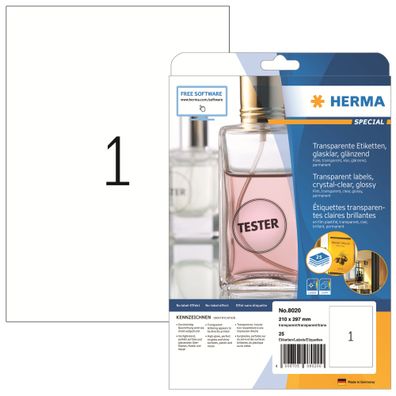 Herma Etiketten permanent 210 x 297 mm Folie transparent 25 Bl 25 Etik