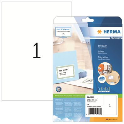 Herma Etiketten permanent 210 x 297 mm weiss Premium 25 Bl 25 Etik