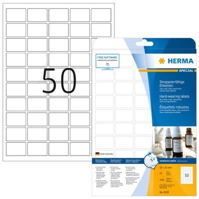 Wetterfeste Folienetiketten A4, 37 x 25 mm, weiß, extrem stark haftend