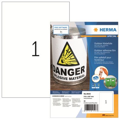 HERMA Folienetikett 210 x 297 mm (B x H) weiß 40 Etik./Pack