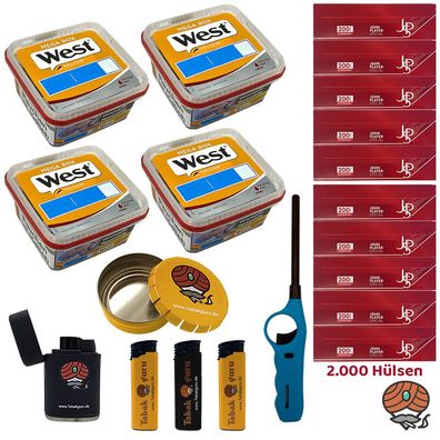 West Yellow Tabak Mega Box 4x 105g, JPS Hülsen, Aschenbecher u.v.m