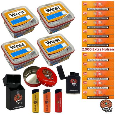 West Yellow Tabak Mega Box 4x 105g, Pall Mall Xtra Hülsen + Zubehör