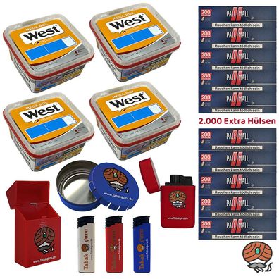 West Yellow Tabak Mega Box 4x 105g, Pall Mall Red Xtra Hülsen + Zubehör