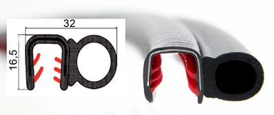 DS33 - PVC/ EPDM Kantenschutz Dichtungs Profil Gummi Dichtung seitlich - Klemmbereic