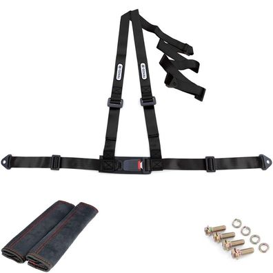 Tenzo-R Sport 3 Punkt Hosenträger Sicherheitsgurt mit Gurtpolster Schwarz Set