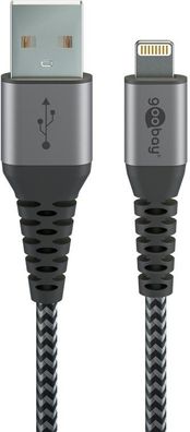 goobay Lightning auf USB-A Textilkabel mit Metallsteckern space grau/silber 0,5 m (1e