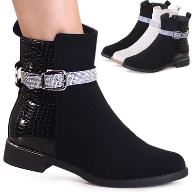 topschuhe24 3186 Damen Glitzer Stiefeletten Ankle Boots