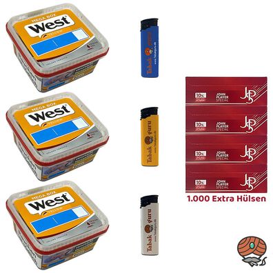West Yellow Tabak Mega Box 3x 105g, John Player Special Extra Hülsen, Feuerz