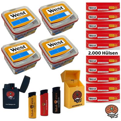 West Yellow Volumentabak Mega Box 4x 105g + 2000 West Hülsen + Zubehör