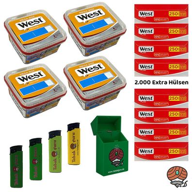 West Yellow Volumentabak Mega Box 4x 105g + 2000 Red Extra Hülsen + Zubehör