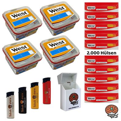 West Yellow Volumentabak Mega Box 4x 105g, 2000 West Hülsen, Feuerzeuge, Box
