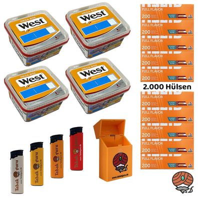West Yellow Volumentabak Mega Box 4x 105g, Gizeh Full Flavor Hülsen, Zubehör