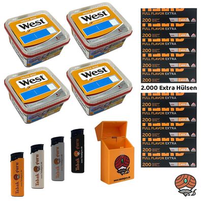 West Yellow Volumentabak Mega Box 4x 105g, Gizeh Full Fl. Extra Hülsen, Zubehör