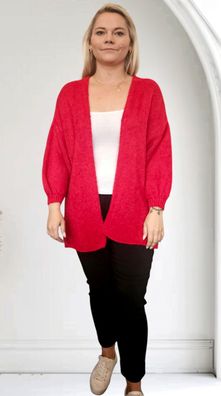 Italy Flair 48 50 52 weiche Oversize Strickjacke Grobstrick Jacke offen in Rot