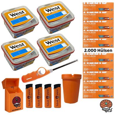 West Yellow Volumentabak Mega Box 4x 105g, Gizeh Full Flavor Hülsen, uvm