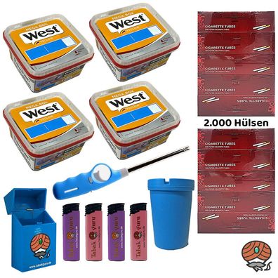 West Yellow Volumentabak Mega Box 4x 105g + 2000 Hülsen, Stabfeuerzeug
