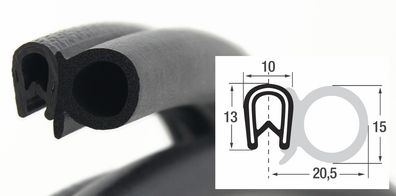 DS19 - PVC/ EPDM Kantenschutz Dichtungs Profil Gummi Dichtung seitlich - Klemmbereich